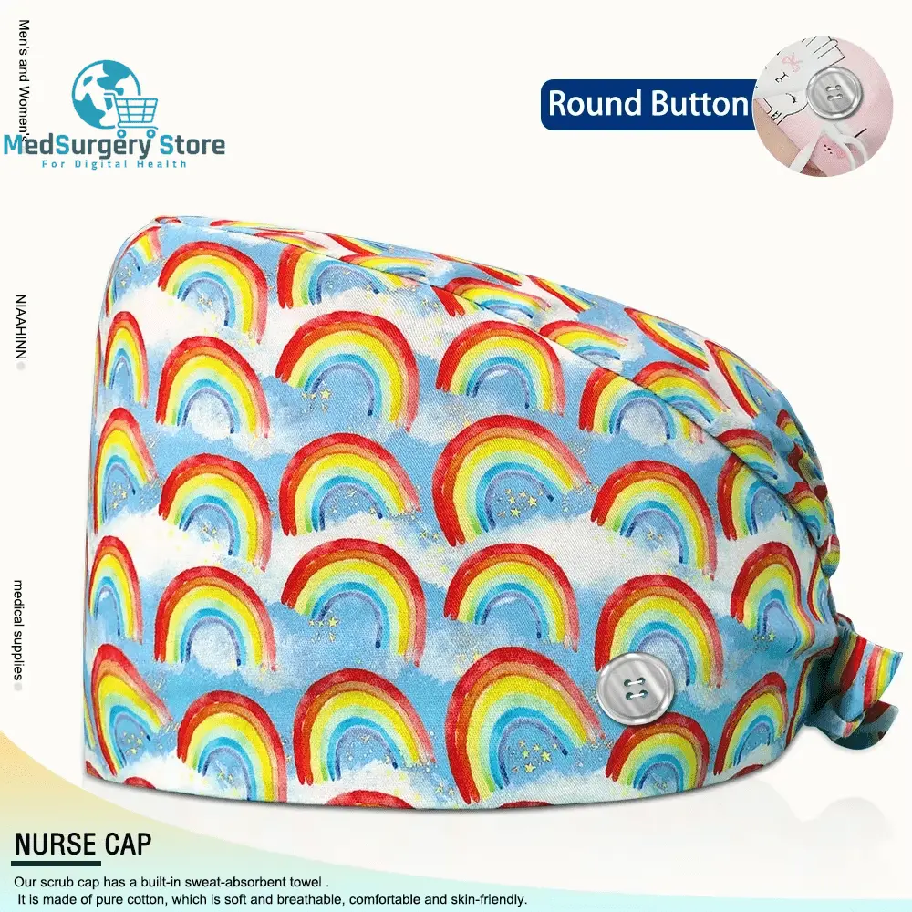 Großhandel Unisex Scrubs Kappe einstellbar Baumwolle Druck chirurgische Hüte Krankenschwester Uniform Zubehör Krankenhaus Beauty Store Arbeit Mützen