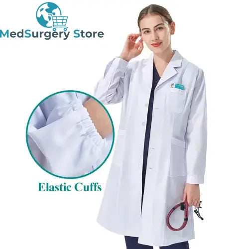 Weißer Unisex Arztkittel "Devar Medic Pro" - Weißer Langarm mit Revers und Knöpfen für Ärztinnen und medizinisches Fachpersonal dsers-fulfillment-service