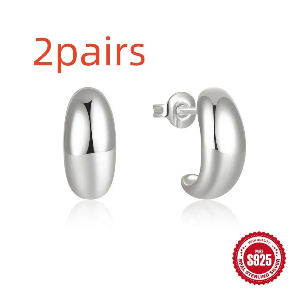 925 Sterling Silber C - Shaped Glossy Metal Earring Ringstud EarringBekleidung & ZubehörCJdropshippingMedSurgery Store For Digital HealthCJST245134805EVSilver2pairs925 Sterling Silber C - Shaped Glossy Metal Earring Ringstud Earring