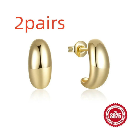 925 Sterling Silber C - Shaped Glossy Metal Earring Ringstud EarringBekleidung & ZubehörCJdropshippingMedSurgery Store For Digital HealthCJST245134803CXGold2pairs925 Sterling Silber C - Shaped Glossy Metal Earring Ringstud Earring