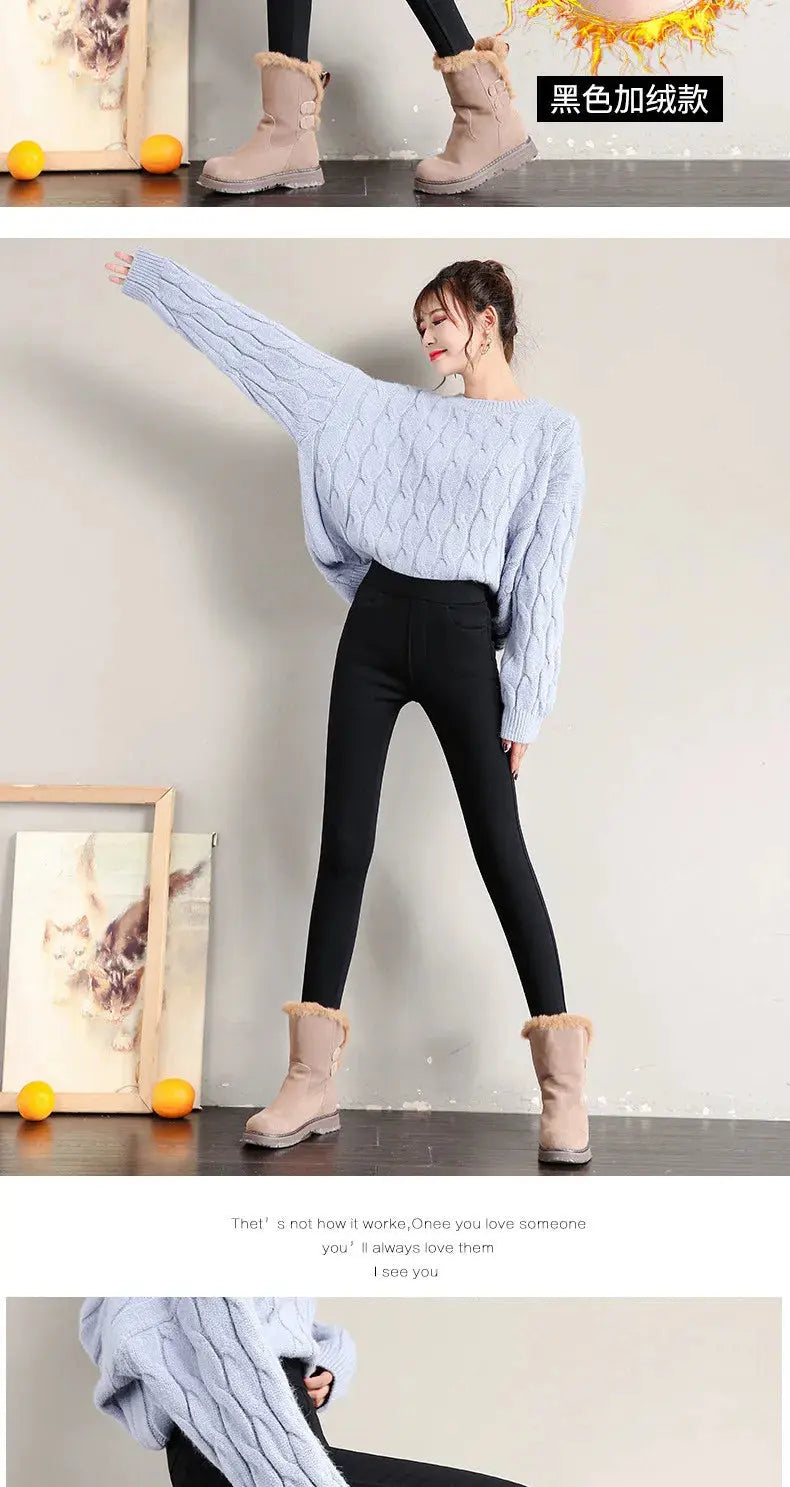 Warme Winter-Leggings für Frauen, dicke Velourshose, solide Stretch-Skinny-Hose mit elastischem Bund, schwarz und weiß MedSurgery Store For Digital Health