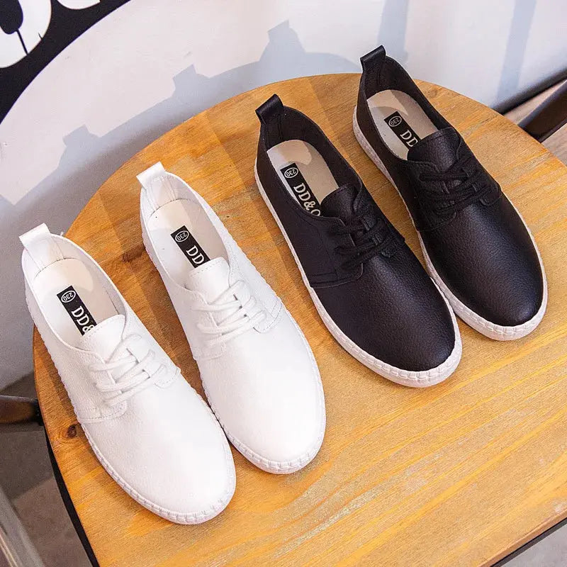 Damen Weiße Turnschuhe, Solide Farbe, Einfacher Stil, Passende Damenschuhe, Flacher Absatz, Weiches Leder zum Schnüren, Gute Qualität schwarzer Schuh für Mädchen MedSurgery Store For Digital Health