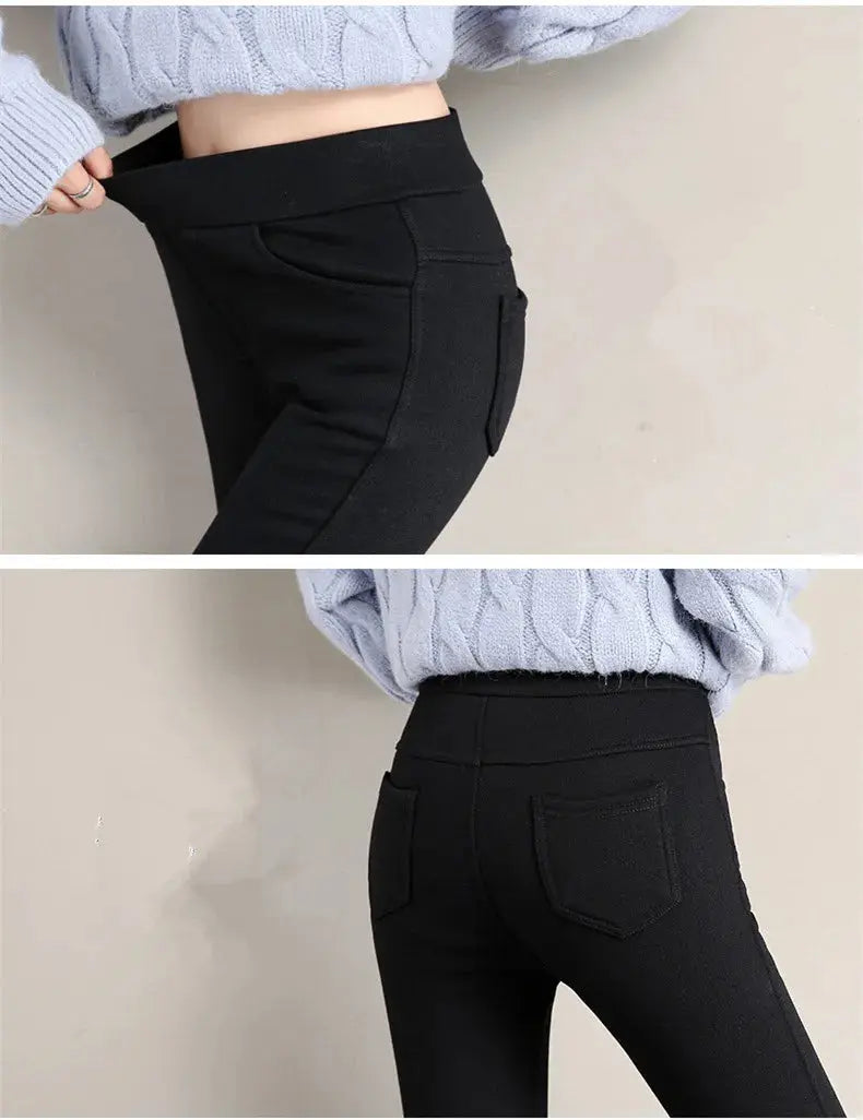 Warme Winter-Leggings für Frauen, dicke Velourshose, solide Stretch-Skinny-Hose mit elastischem Bund, schwarz und weiß MedSurgery Store For Digital Health