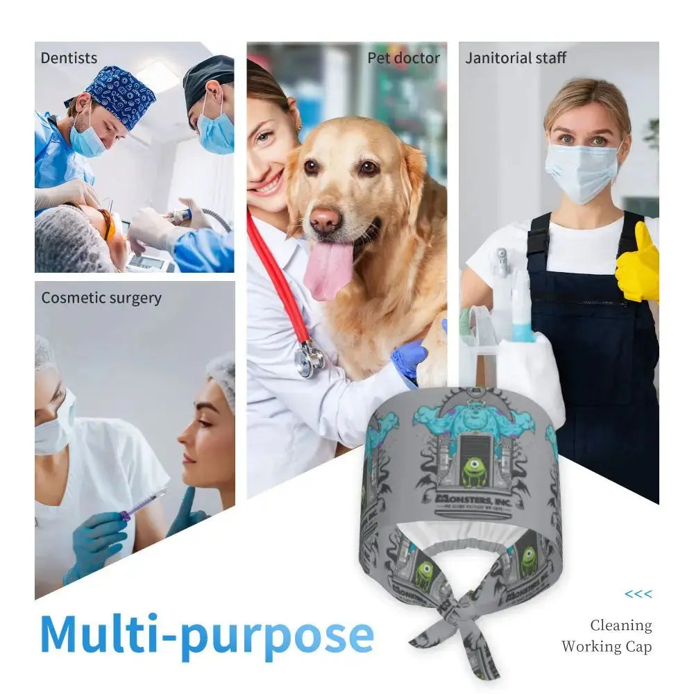 Personalisierte verstellbare Arbeitsmütze mit Monsters University Cartoon, chirurgische Mütze für Männer und Frauen, chirurgische Mütze für Krankenschwestern, Ärzte und Chirurgen MedSurgery Store For Digital Health