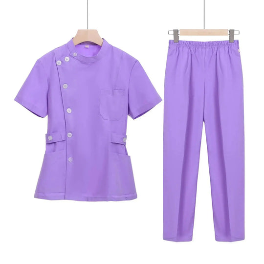 Rosa kurzes OP-Set, medizinische Uniform für Krankenschwester und Arzt, Damenbekleidung, zweiteiliger Krankenpflegeanzug, Schönheitssalon Krankenhauskleid mit Logo MedSurgery Store For Digital Health