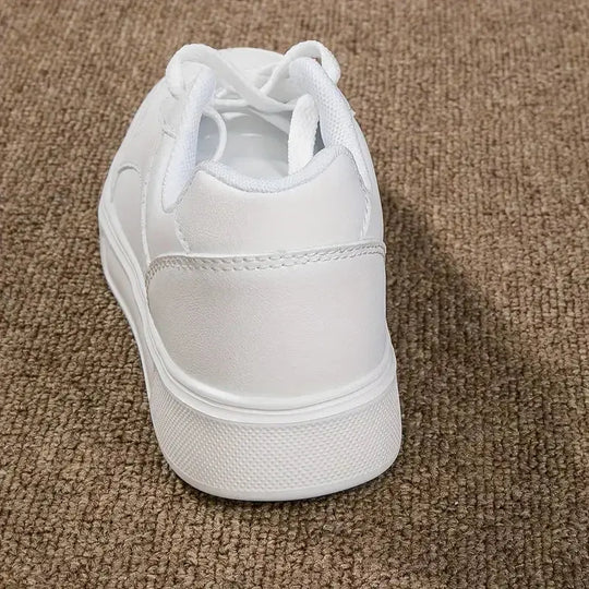Damen weiße Schuhe, weißer Schiefer Schnürung lässige flache Schuhe, PU-Leder Wanderschuhe, dicke Sohle, Luxus-Mode für Outdoor-Aktivitäten MedSurgery Store For Digital Health