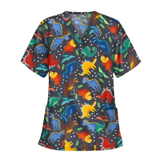 Tier Vignette Druck tierärztliche chirurgische Uniform für Frauen, Mode V-Ausschnitt Tops, kurze Ärmel, Tierarzt CJdropshipping