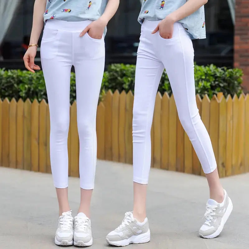 Frauen hohe Taille weiß dünne Leggings, Sommer achtzehn adeazant plonnings, kleine Fuß plonnings sie... MedSurgery Store für digitale Gesundheit