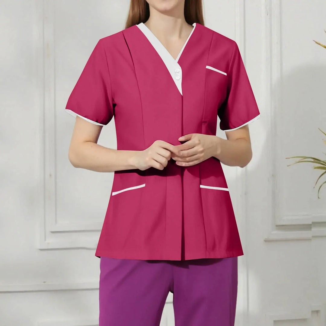 Filipina Medical Elite ISHOWTIENDA - Ergonomische Kurzarm-Klinikuniform mit V-Ausschnitt CJdropshipping
