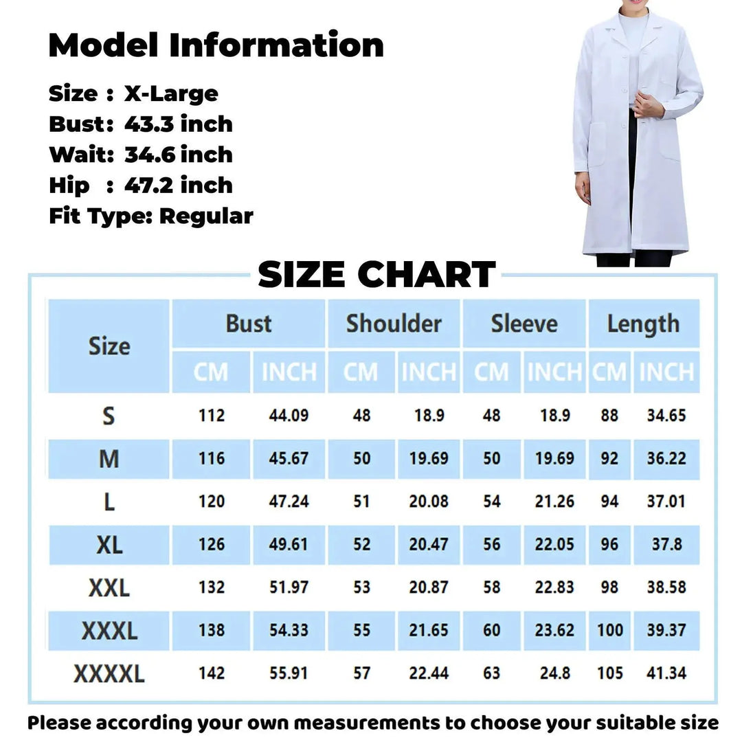 Langärmeliger weißer Unisex-Laborkittel für Männer und Frauen, Bluse im Tunika-Stil mit gekerbtem Reverskragen und Knöpfen für Medizin- und Pflegeuniformen MedSurgery Store For Digital Health