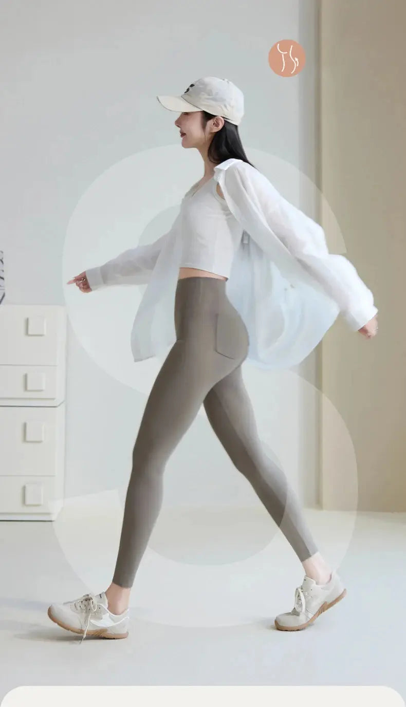 BIVIGAOS 2025 Frühling Sommer Gesäßtasche Haifischhaut Leggings Damen eng weiß Casual Sport Fitness Leggings Leggings Skinny Hosen MedSurgery Store For Digital Health