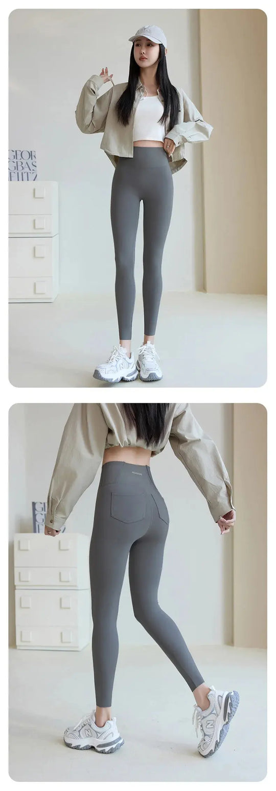 BIVIGAOS 2025 Frühling Sommer Gesäßtasche Haifischhaut Leggings Damen eng weiß Casual Sport Fitness Leggings Leggings Skinny Hosen MedSurgery Store For Digital Health