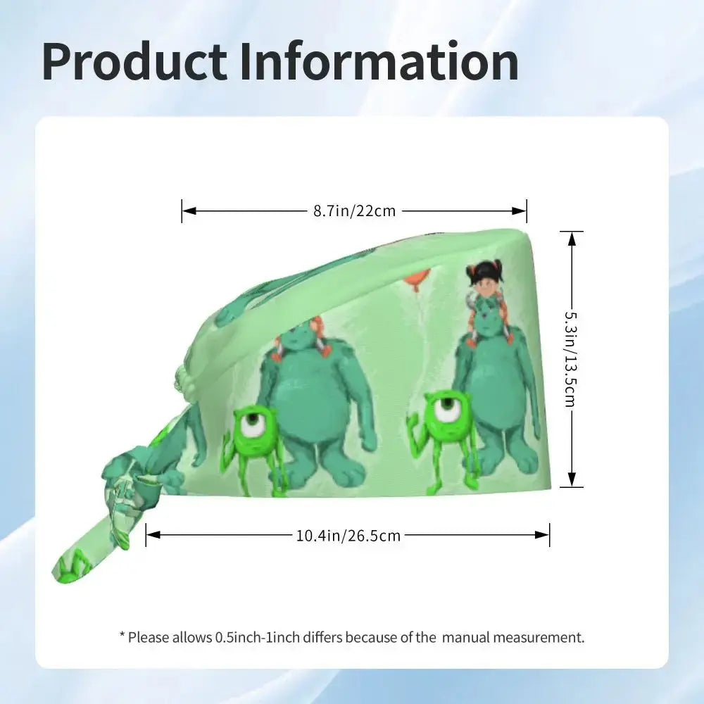 Personalisierte verstellbare Arbeitsmütze mit Monsters University Cartoon, chirurgische Mütze für Männer und Frauen, chirurgische Mütze für Krankenschwestern, Ärzte und Chirurgen MedSurgery Store For Digital Health