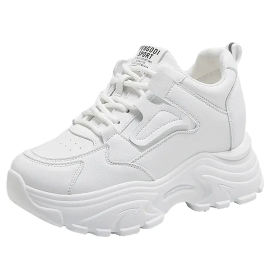 Weiße Plateau-Turnschuhe für Frauen, vulkanisierte Schnürschuhe mit dickem Boden, Pu-Leder, atmungsaktiv, Frühling 2024 MedSurgery Store For Digital Health