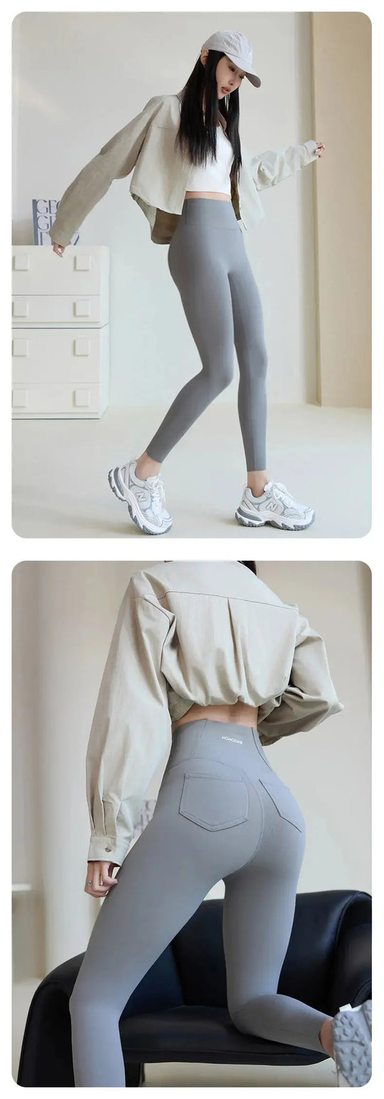 BIVIGAOS 2025 Frühling Sommer Gesäßtasche Haifischhaut Leggings Damen eng weiß Casual Sport Fitness Leggings Leggings Skinny Hosen MedSurgery Store For Digital Health