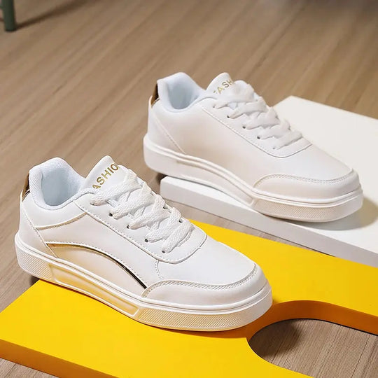 Damen weiße Schuhe, weißer Schiefer Schnürung lässige flache Schuhe, PU-Leder Wanderschuhe, dicke Sohle, Luxus-Mode für Outdoor-Aktivitäten MedSurgery Store For Digital Health