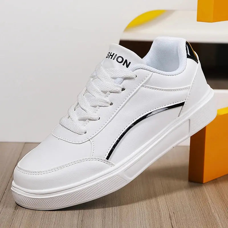 Damen weiße Schuhe, weißer Schiefer Schnürung lässige flache Schuhe, PU-Leder Wanderschuhe, dicke Sohle, Luxus-Mode für Outdoor-Aktivitäten MedSurgery Store For Digital Health