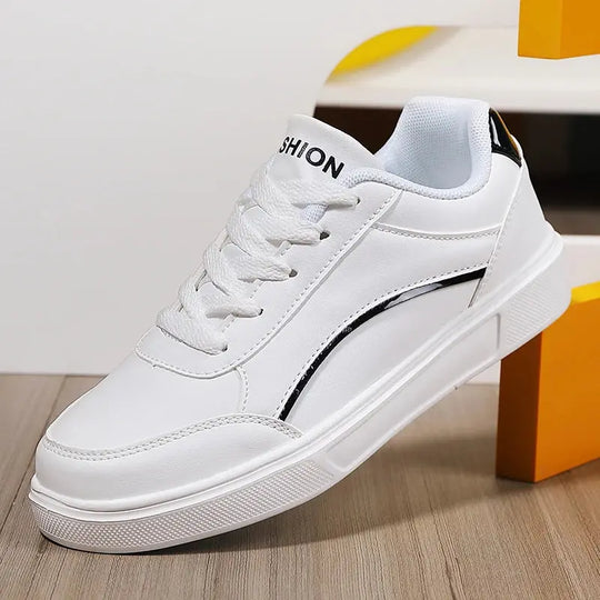 Damen weiße Schuhe, weißer Schiefer Schnürung lässige flache Schuhe, PU-Leder Wanderschuhe, dicke Sohle, Luxus-Mode für Outdoor-Aktivitäten MedSurgery Store For Digital Health