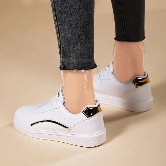 Damen weiße Schuhe, weißer Schiefer Schnürung lässige flache Schuhe, PU-Leder Wanderschuhe, dicke Sohle, Luxus-Mode für Outdoor-Aktivitäten MedSurgery Store For Digital Health