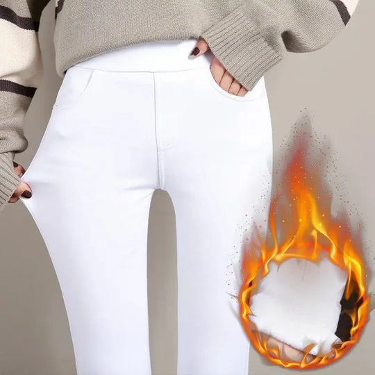 Warme Winter-Leggings für Frauen, dicke Velourshose, solide Stretch-Skinny-Hose mit elastischem Bund, schwarz und weiß MedSurgery Store For Digital Health