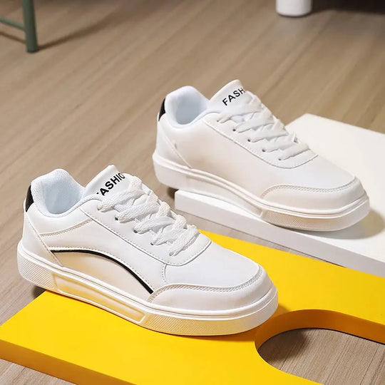 Damen weiße Schuhe, weißer Schiefer Schnürung lässige flache Schuhe, PU-Leder Wanderschuhe, dicke Sohle, Luxus-Mode für Outdoor-Aktivitäten MedSurgery Store For Digital Health