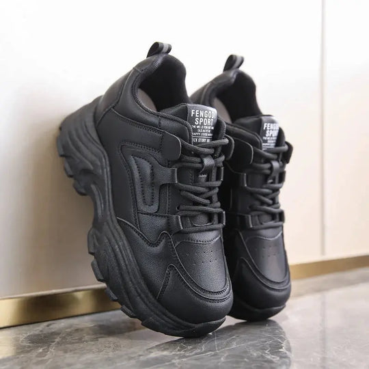 Weiße Plateau-Turnschuhe für Frauen, vulkanisierte Schnürschuhe mit dickem Boden, Pu-Leder, atmungsaktiv, Frühling 2024 MedSurgery Store For Digital Health