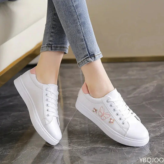 Damen Neue Weiße Schuhe, Modische Atmungsaktive Flache Schuhe, Leder Schnürschuh Freizeitschuhe, Bequeme und Vielseitige Turnschuhe für Frauen MedSurgery Store For Digital Health