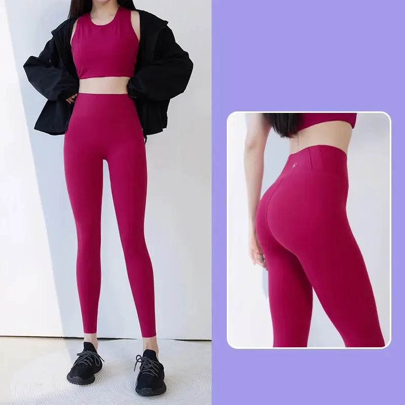 BIVIGAOS 2025 Frühling Sommer Neu Rot Pflaume 3D Nackt Gefühl Nackt Haifischhaut Leggings Schlank Frauen Sexy Sport Yoga Push Up Fitness Leggings MedSurgery Store For Digital Health
