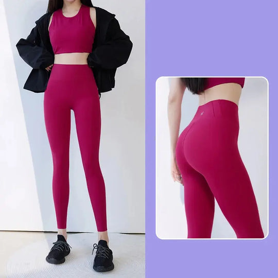 BIVIGAOS 2025 Frühling Sommer Neu Rot Pflaume 3D Nackt Gefühl Nackt Haifischhaut Leggings Schlank Frauen Sexy Sport Yoga Push Up Fitness Leggings MedSurgery Store For Digital Health