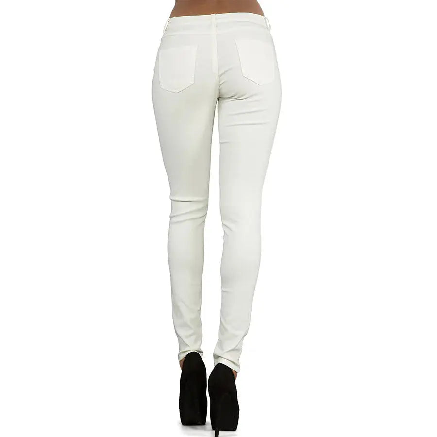 Damenhose mit niedriger Leibhöhe, eng anliegende elastische Hose mit Doppelreißverschluss, weiße Kunstlederhose für Damen MedSurgery Store For Digital Health