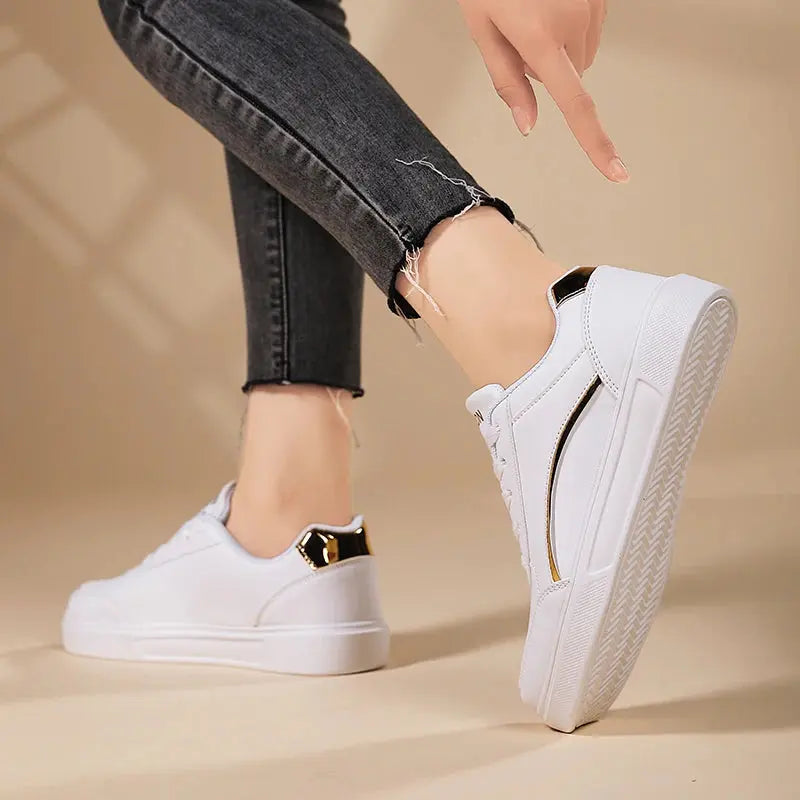 Damen weiße Schuhe, weißer Schiefer Schnürung lässige flache Schuhe, PU-Leder Wanderschuhe, dicke Sohle, Luxus-Mode für Outdoor-Aktivitäten MedSurgery Store For Digital Health