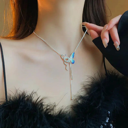 Frauen Schmetterling und Schlange Anhänger Halskette, Y2K Punk Quaste Choker, Cosplaying Schmuck Zubehör MedSurgery Store für digitale Gesundheit