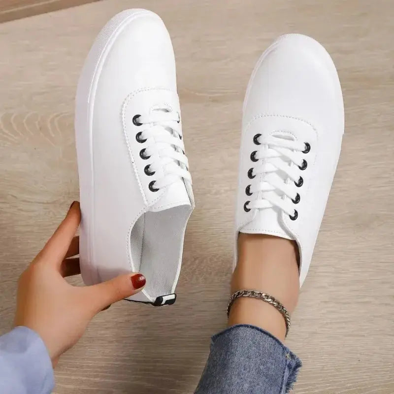 Weiße Schuhe, Damen-Sneaker, flache weiße Leder-Schnürschuhe, vielseitige weiche Sohle, Lauf- und Walkingschuhe, Campus für Studenten MedSurgery Store For Digital Health