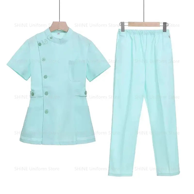 Rosa kurzes OP-Set, medizinische Uniform für Krankenschwester und Arzt, Damenbekleidung, zweiteiliger Krankenpflegeanzug, Schönheitssalon Krankenhauskleid mit Logo MedSurgery Store For Digital Health