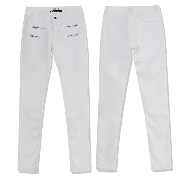 Damenhose mit niedriger Leibhöhe, eng anliegende elastische Hose mit Doppelreißverschluss, weiße Kunstlederhose für Damen MedSurgery Store For Digital Health