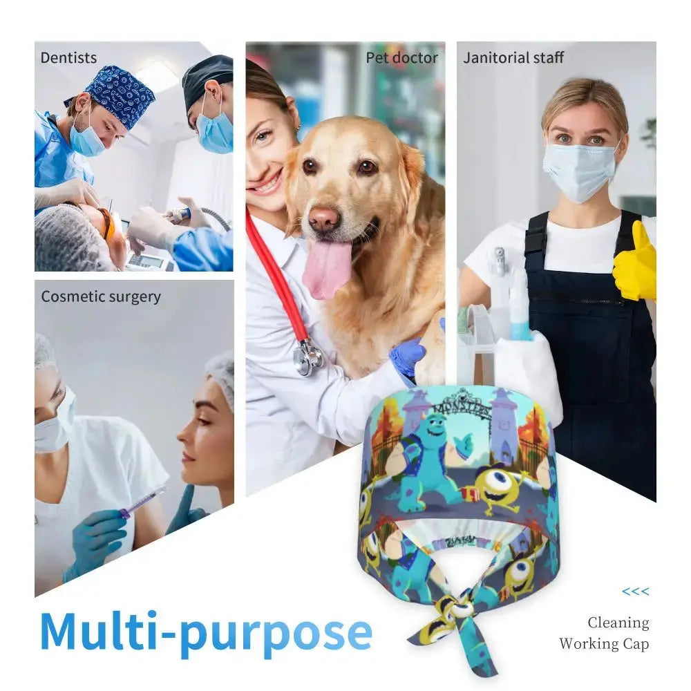 Personalisierte verstellbare Arbeitsmütze mit Monsters University Cartoon, chirurgische Mütze für Männer und Frauen, chirurgische Mütze für Krankenschwestern, Ärzte und Chirurgen MedSurgery Store For Digital Health