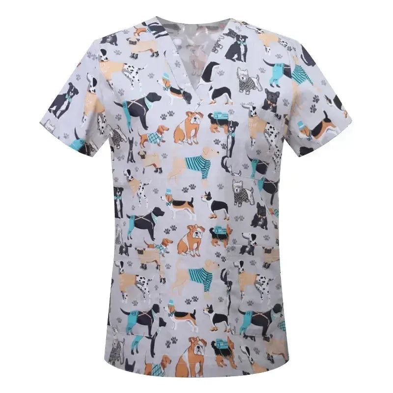 Cartoon Tier drucken Baumwollbluse, chirurgische Scrubs für Tierklinik, Krankenhaus, Krankenpflege CJdropshipping
