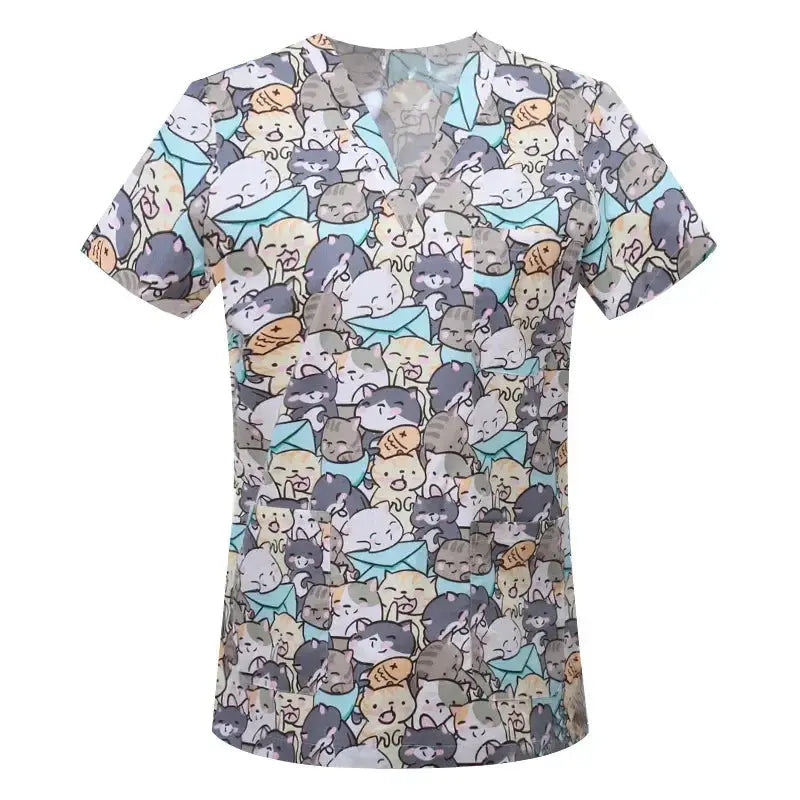 Cartoon Tier drucken Baumwollbluse, chirurgische Scrubs für Tierklinik, Krankenhaus, Krankenpflege CJdropshipping