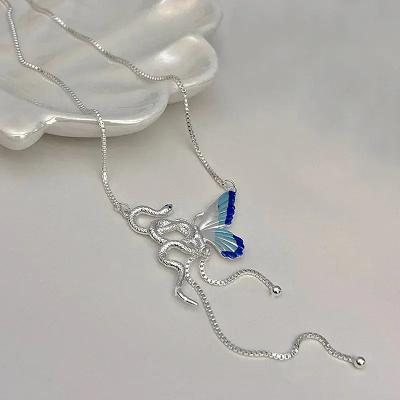 Frauen Schmetterling und Schlange Anhänger Halskette, Y2K Punk Quaste Choker, Cosplaying Schmuck Zubehör MedSurgery Store für digitale Gesundheit