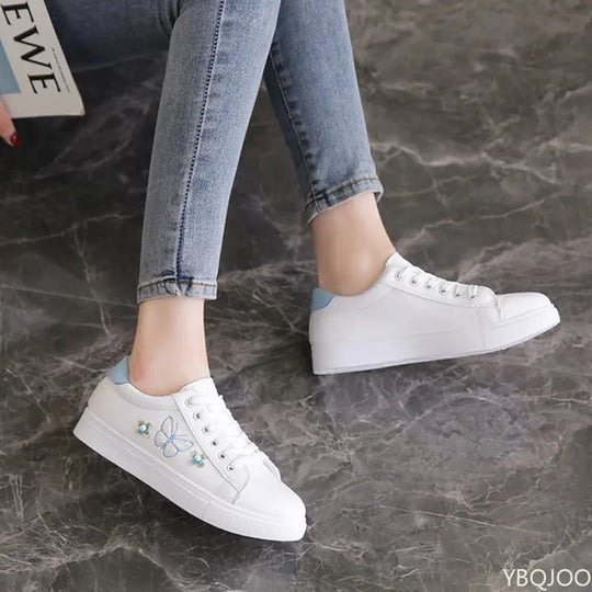 Damen Neue Weiße Schuhe, Modische Atmungsaktive Flache Schuhe, Leder Schnürschuh Freizeitschuhe, Bequeme und Vielseitige Turnschuhe für Frauen MedSurgery Store For Digital Health