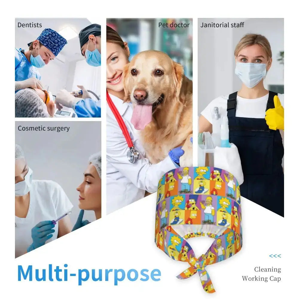Personalisierte Die Simpsons Cartoon Cartoon medizinisches Personal Scrubs Hut Männer Frauen medizinische Krankenpflege chirurgische Scrub Kappen MedSurgery Store für digitale Gesundheit