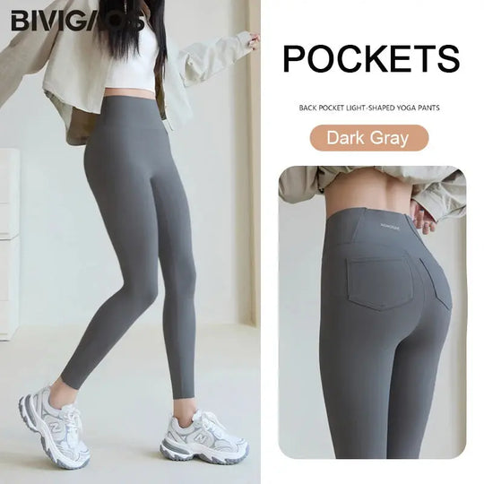 BIVIGAOS 2025 Frühling Sommer Gesäßtasche Haifischhaut Leggings Damen eng weiß Casual Sport Fitness Leggings Leggings Skinny Hosen MedSurgery Store For Digital Health
