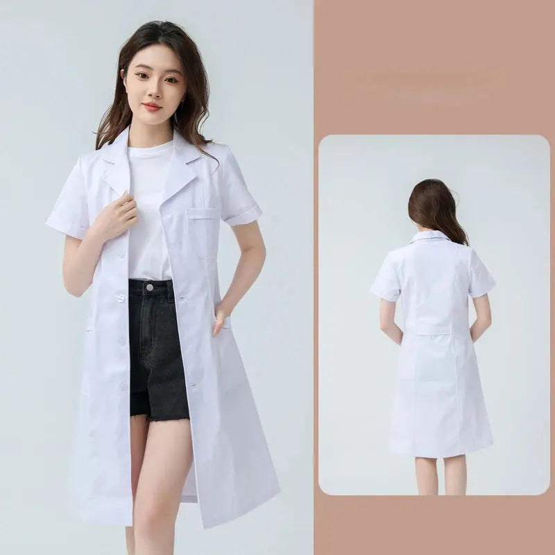 Weißer Arztkittel für Frauen, Baumwollkittel für Krankenschwestern, Arbeitskleidung für Krankenhäuser, wissenschaftliche Laborapotheke professionelle Arbeitsuniform MedSurgery Store For Digital Health