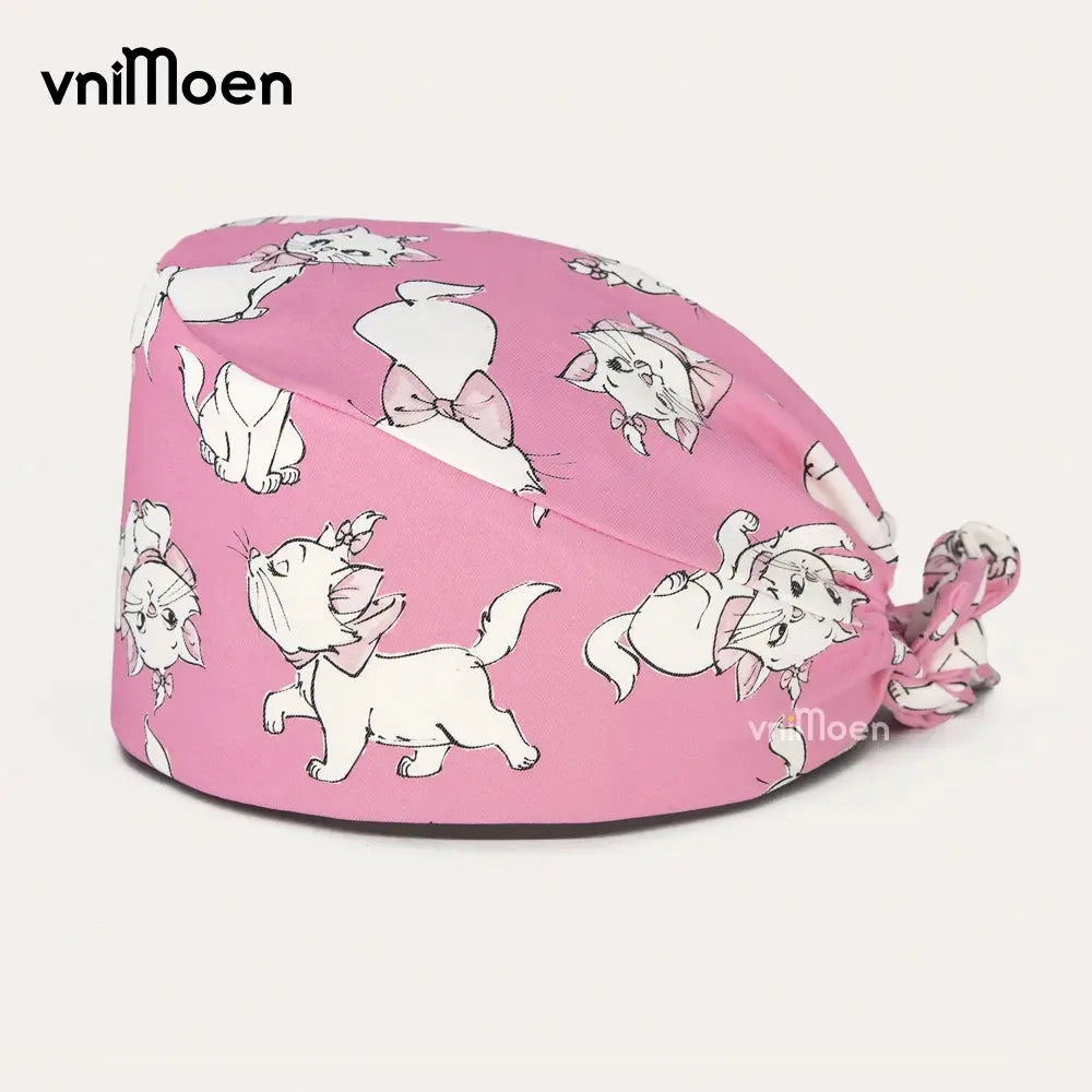 Rosa Cartoon Katze Druck Baumwollmütze für Zoohandlung, Tierarzt Krankenschwester Kappe, saugfähige Schweiß scrub Kappe, Zahnarzt Kappe, Salon Pflege Hüte von MedSurgery Store For Digital Health