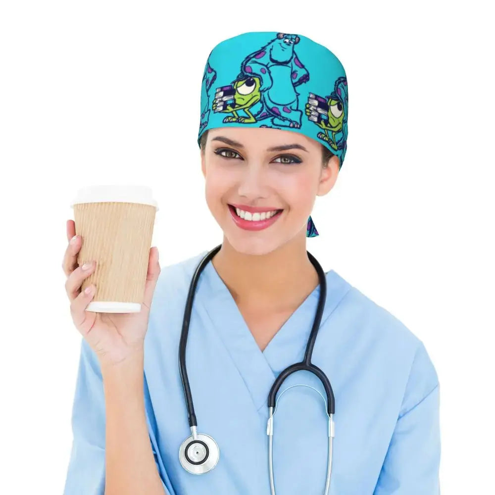 Personalisierte verstellbare Arbeitsmütze mit Monsters University Cartoon, chirurgische Mütze für Männer und Frauen, chirurgische Mütze für Krankenschwestern, Ärzte und Chirurgen MedSurgery Store For Digital Health
