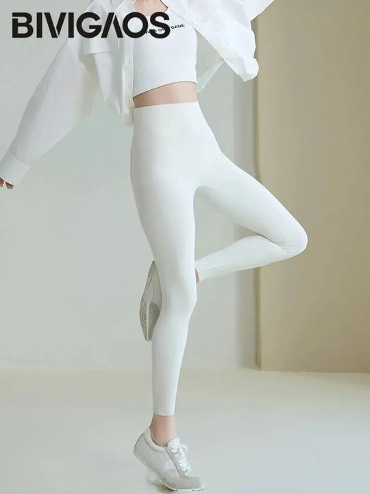 BIVIGAOS 2025 Frühling Sommer Gesäßtasche Haifischhaut Leggings Damen eng weiß Casual Sport Fitness Leggings Leggings Skinny Hosen MedSurgery Store For Digital Health