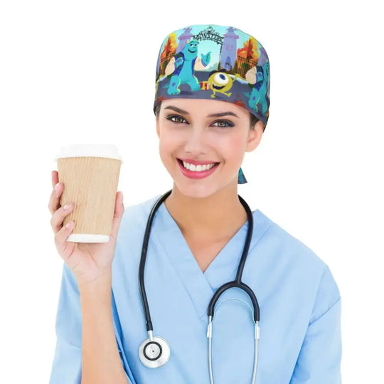 Personalisierte verstellbare Arbeitsmütze mit Monsters University Cartoon, chirurgische Mütze für Männer und Frauen, chirurgische Mütze für Krankenschwestern, Ärzte und Chirurgen MedSurgery Store For Digital Health
