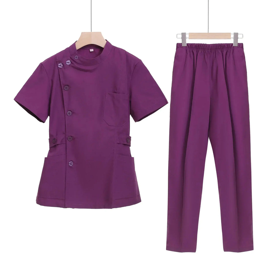 Rosa kurzes OP-Set, medizinische Uniform für Krankenschwester und Arzt, Damenbekleidung, zweiteiliger Krankenpflegeanzug, Schönheitssalon Krankenhauskleid mit Logo MedSurgery Store For Digital Health