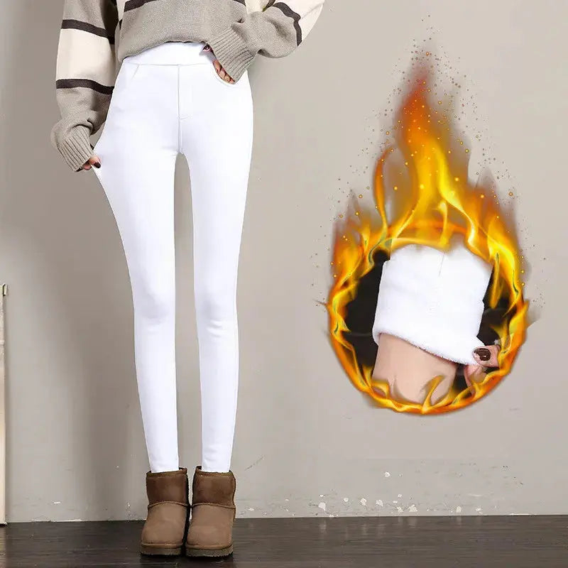 Warme Winter-Leggings für Frauen, dicke Velourshose, solide Stretch-Skinny-Hose mit elastischem Bund, schwarz und weiß MedSurgery Store For Digital Health