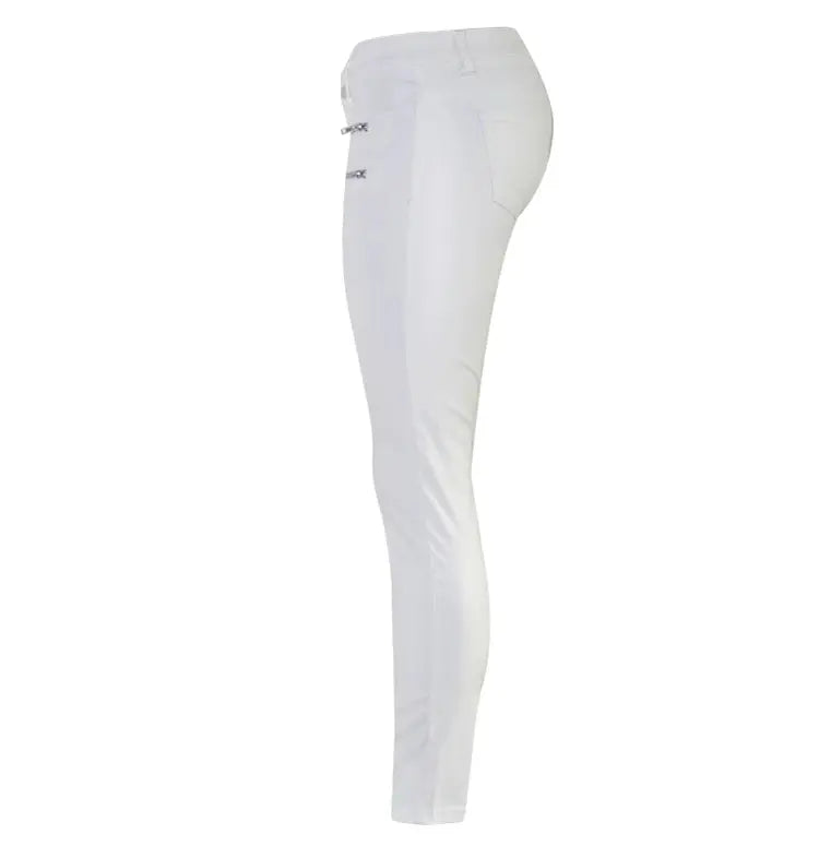 Damenhose mit niedriger Leibhöhe, eng anliegende elastische Hose mit Doppelreißverschluss, weiße Kunstlederhose für Damen MedSurgery Store For Digital Health